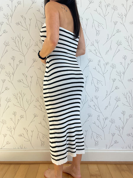 Stripe Tube Cutout Midi Dress