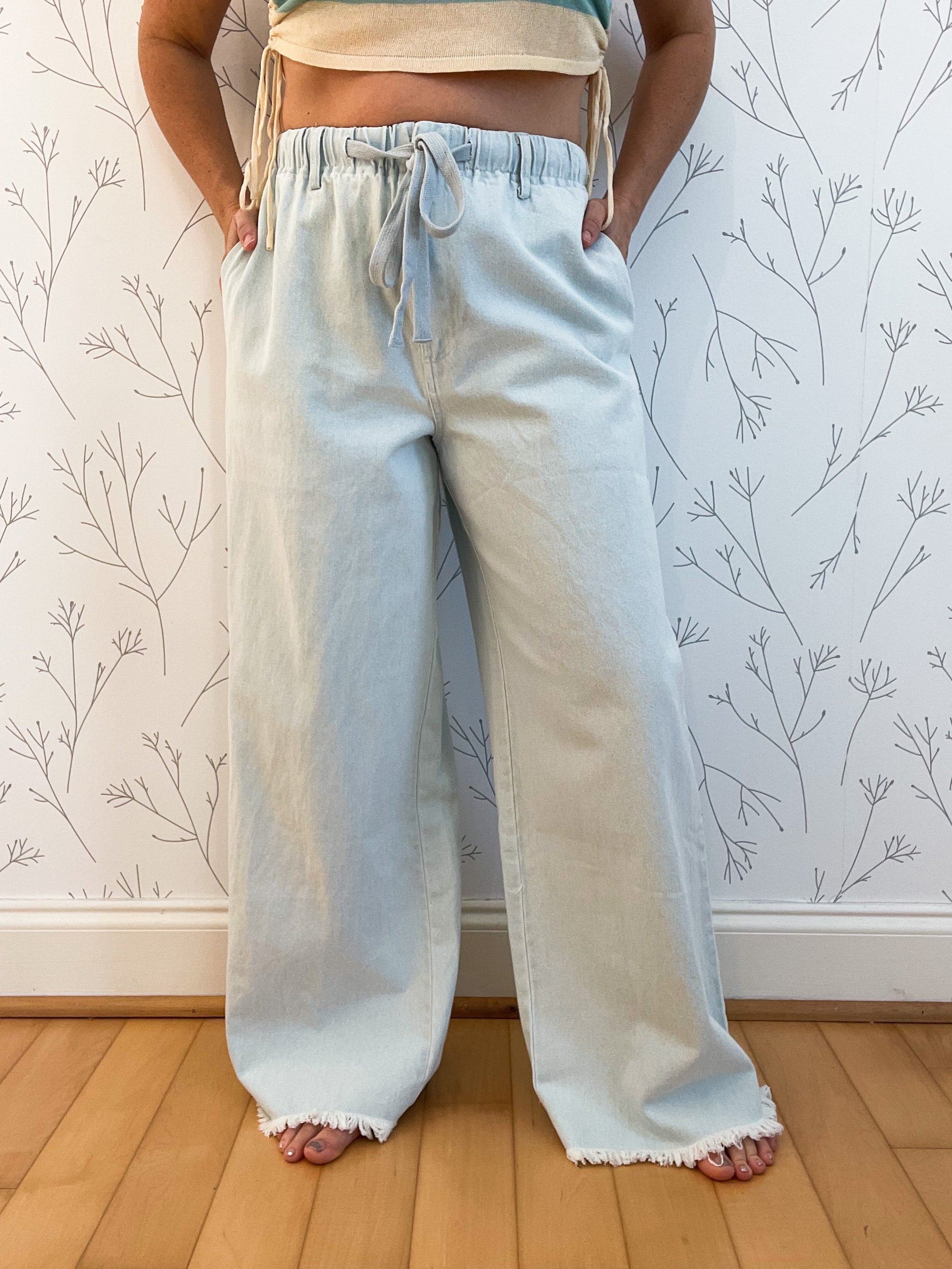 Twill Washed Wide Leg Pants
