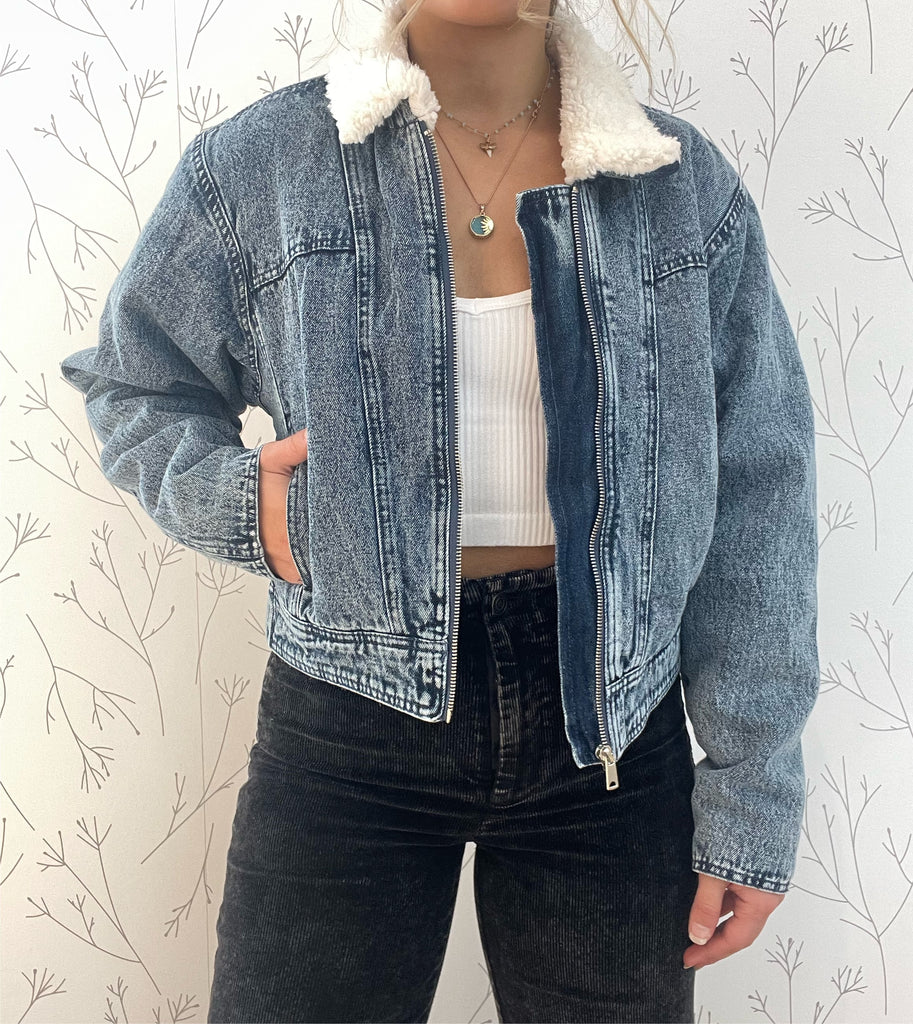 Cropped Sherpa Trucker Jacket