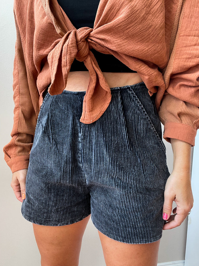 High Waist Pleated Detail Corduroy Shorts – 3 jems boutique