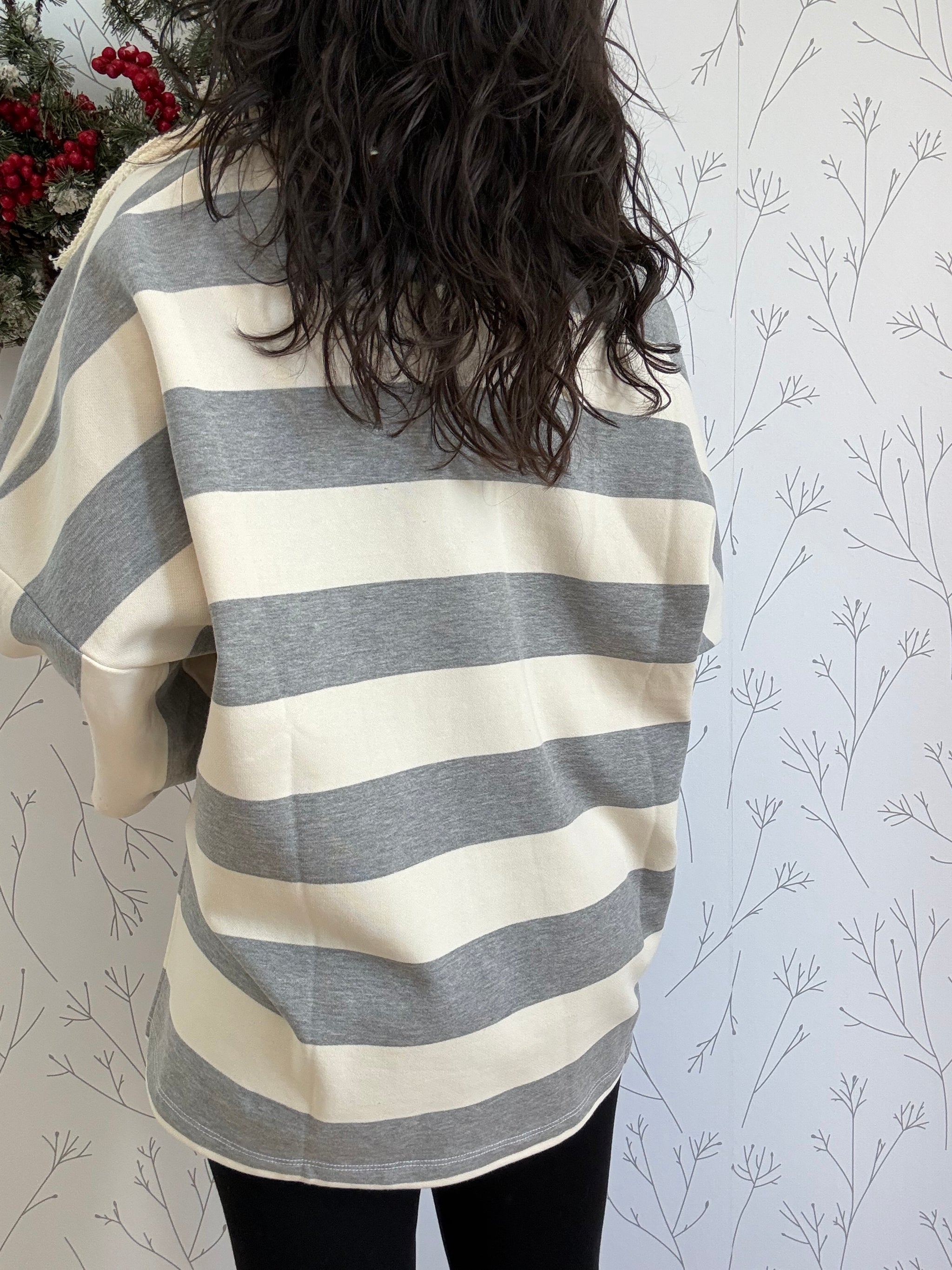 Open Collar Oversized Striped Top