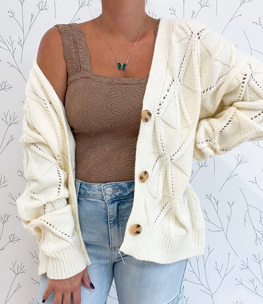 Textured Knit Button Front Sweater Cardigan