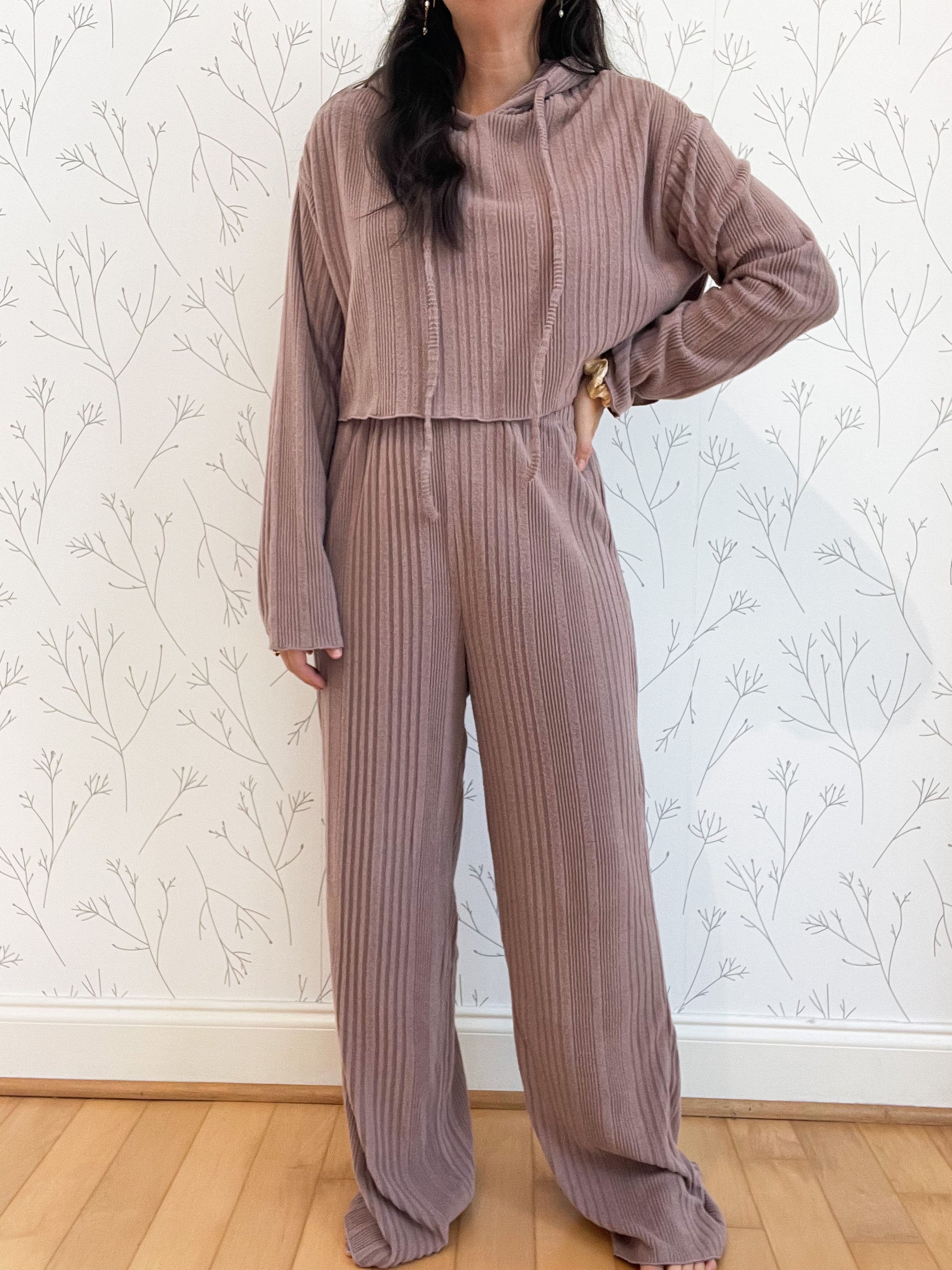 Ribbed Knit Two Piece Lounge Set