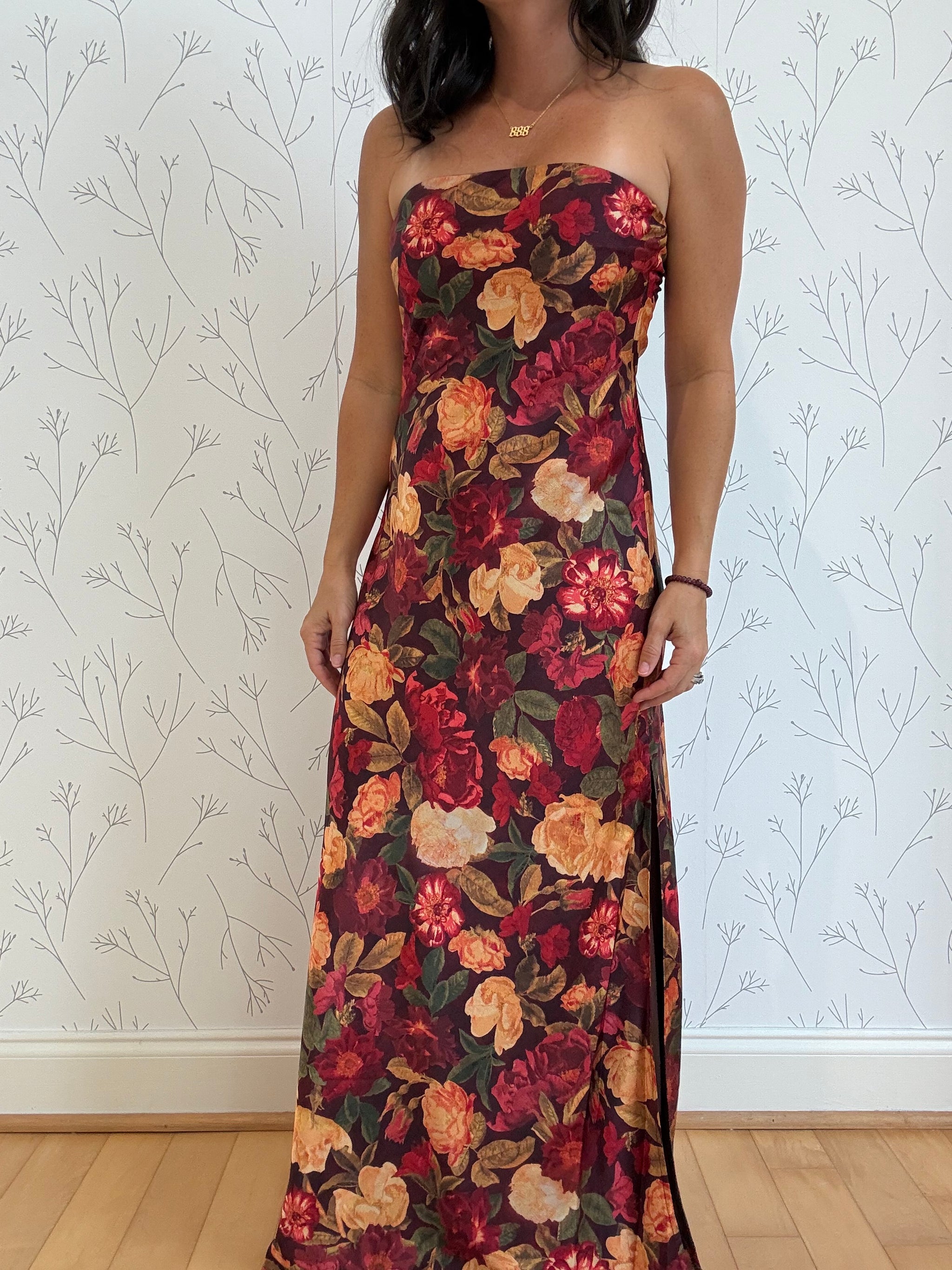 Sangria Bloom Strapless Maxi Dress