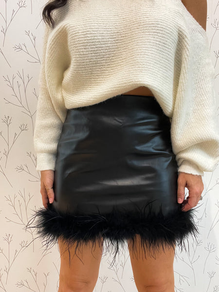 Feather Trimmed Mini Skirt