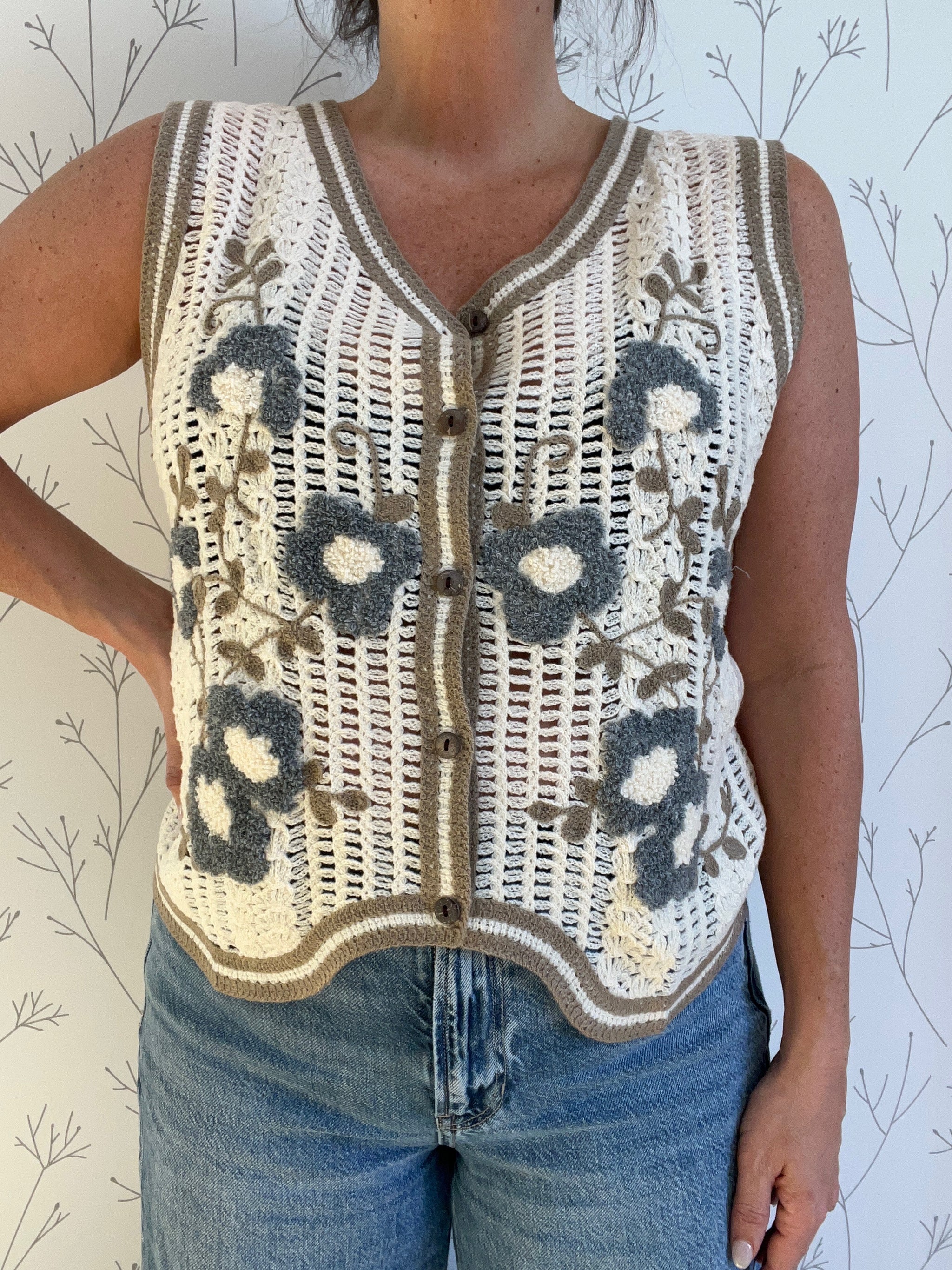 Floral Crochet Sweater Vest