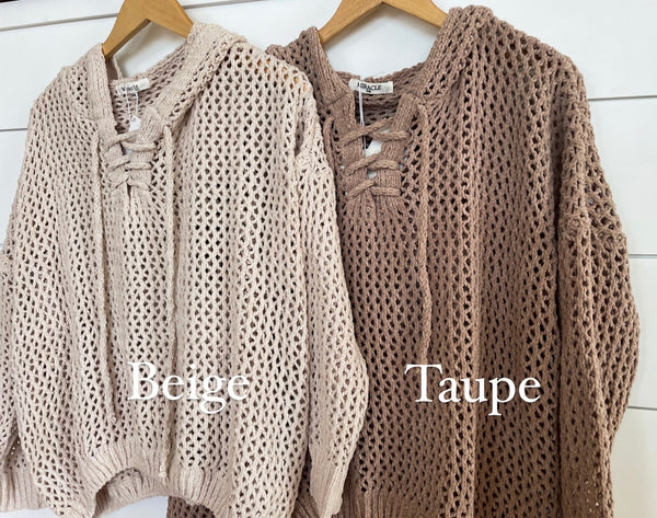 Lace Up Chenille Hoodie Top