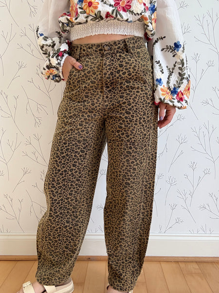 Leopard Print Barrel Pants