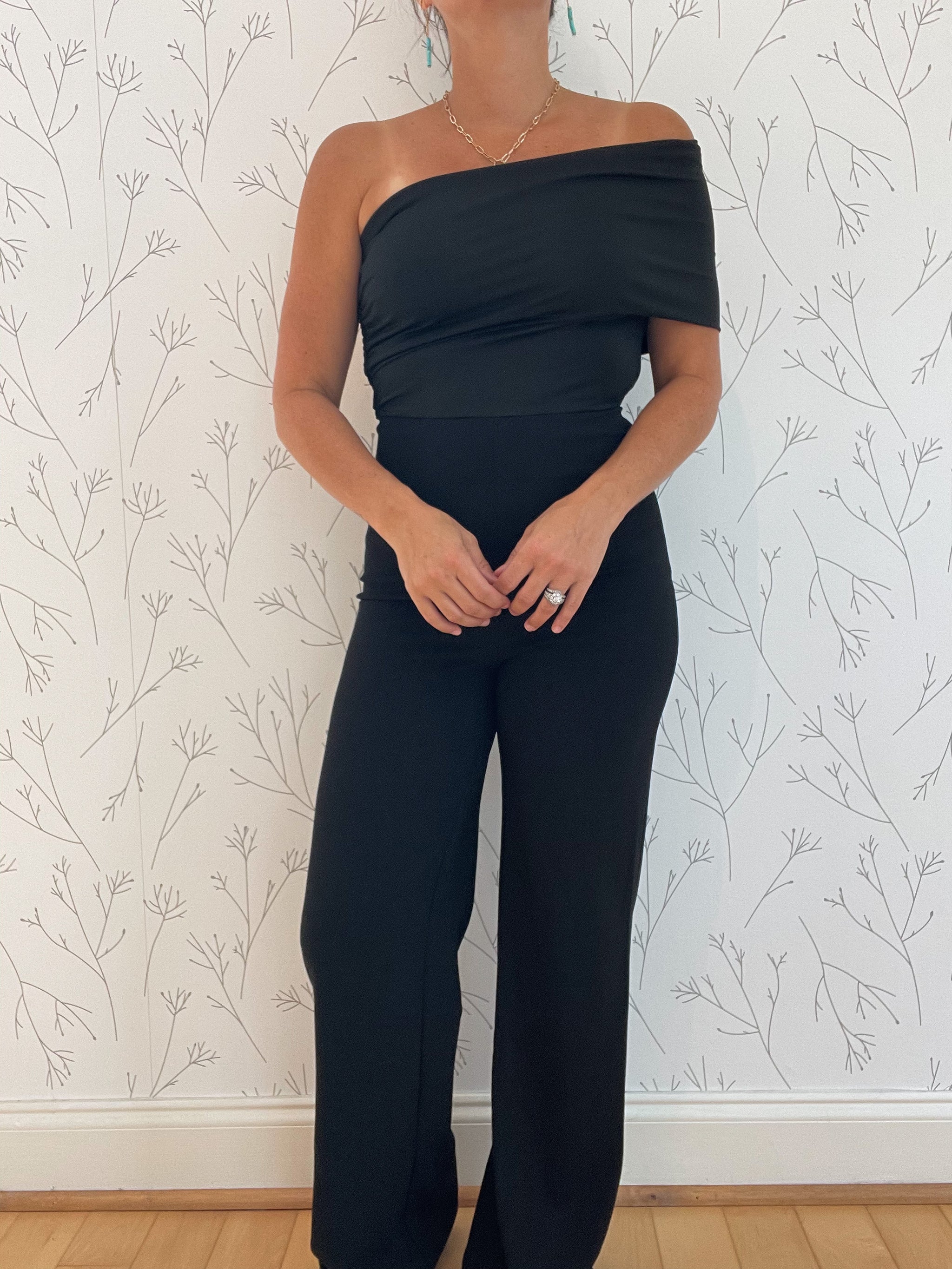 One Shoulder Knit Stretch Jumpsuit