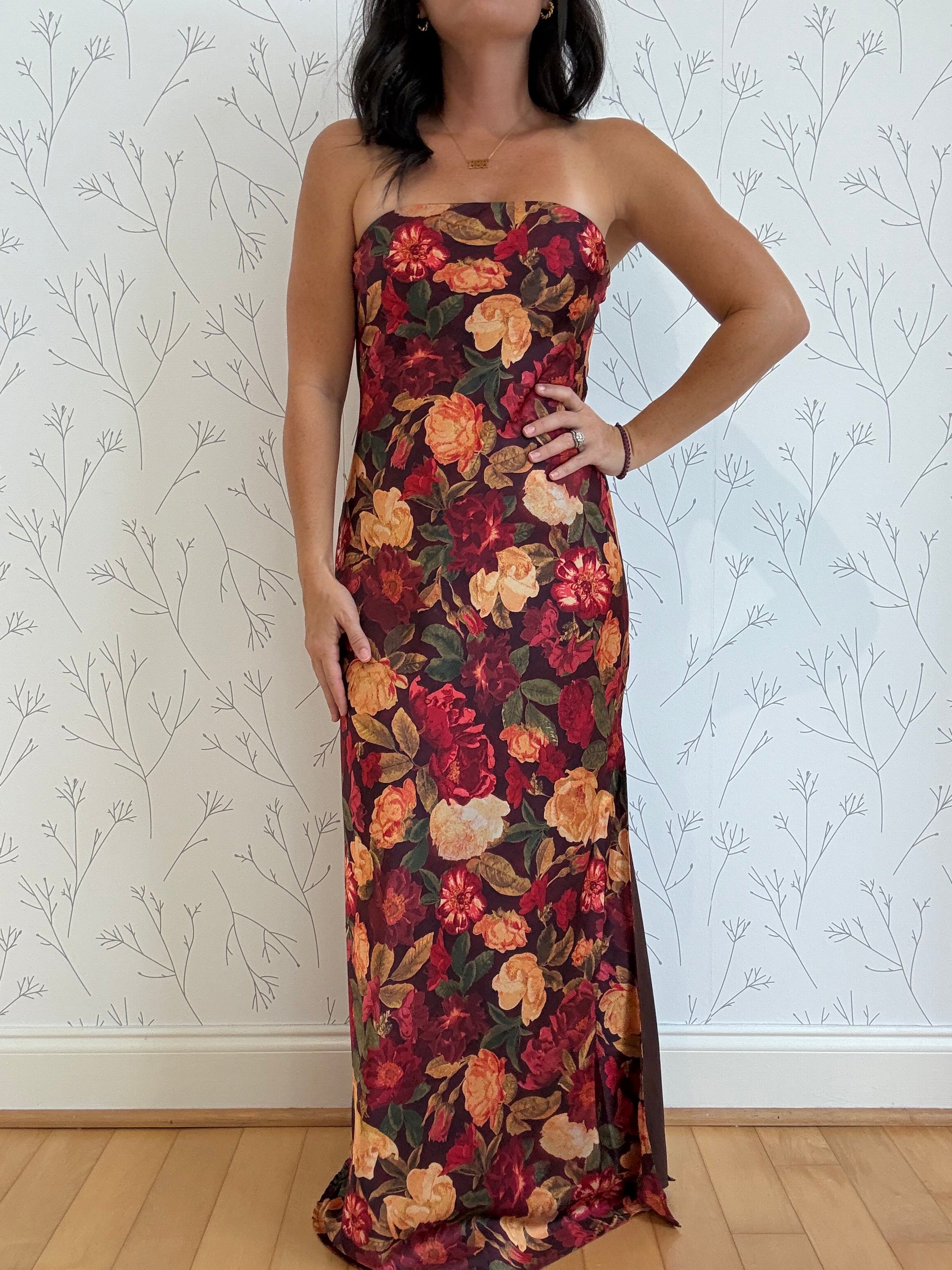 Sangria Bloom Strapless Maxi Dress