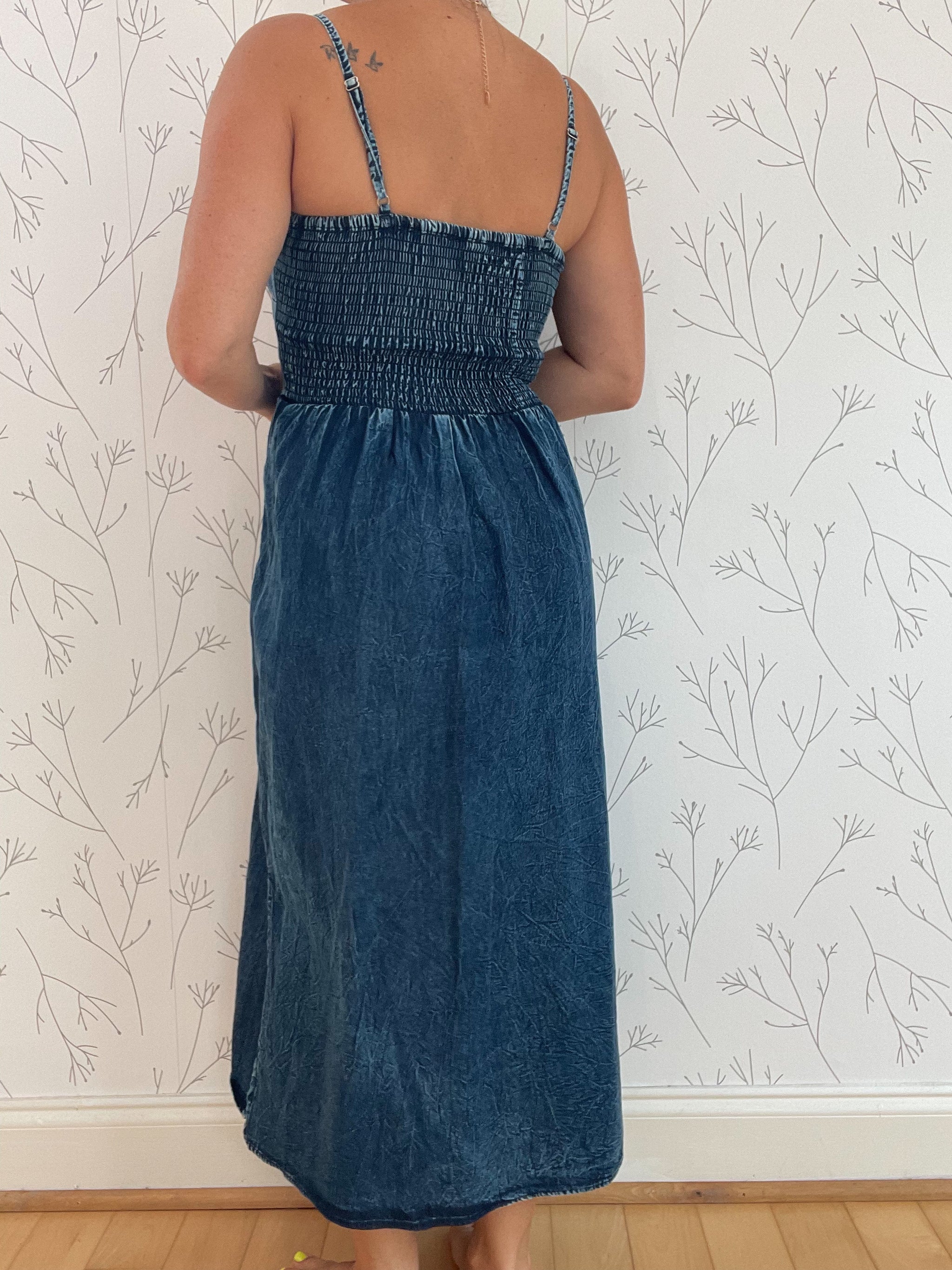 Denim Twist Front Midi Dress