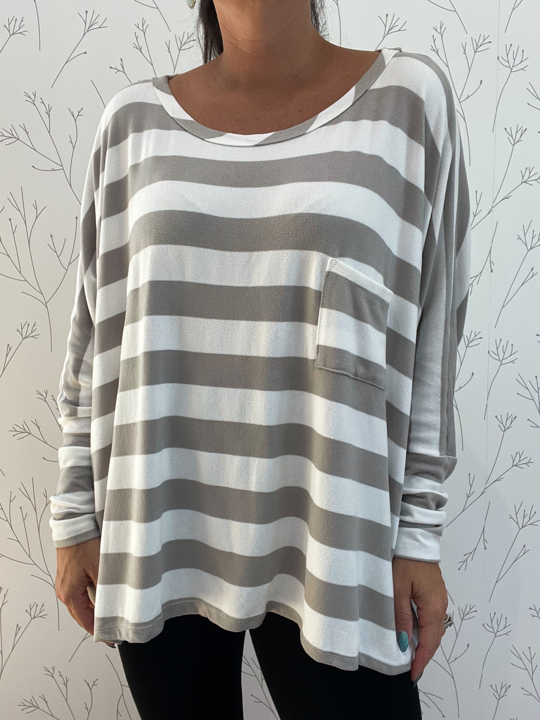 Wide Stripe Round Neck Oversized Knit Top