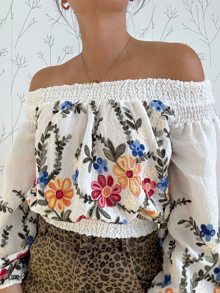 Floral Embroidered Off Shoulder Top