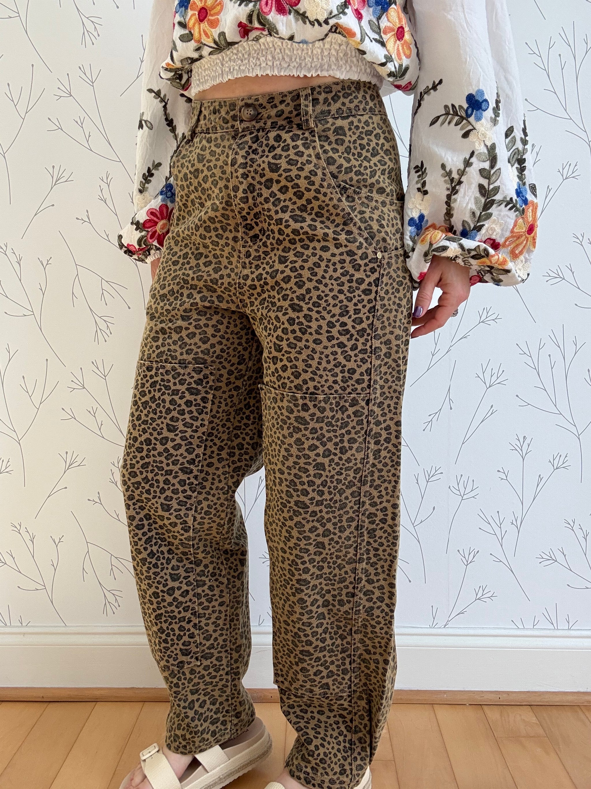 Leopard Print Barrel Pants