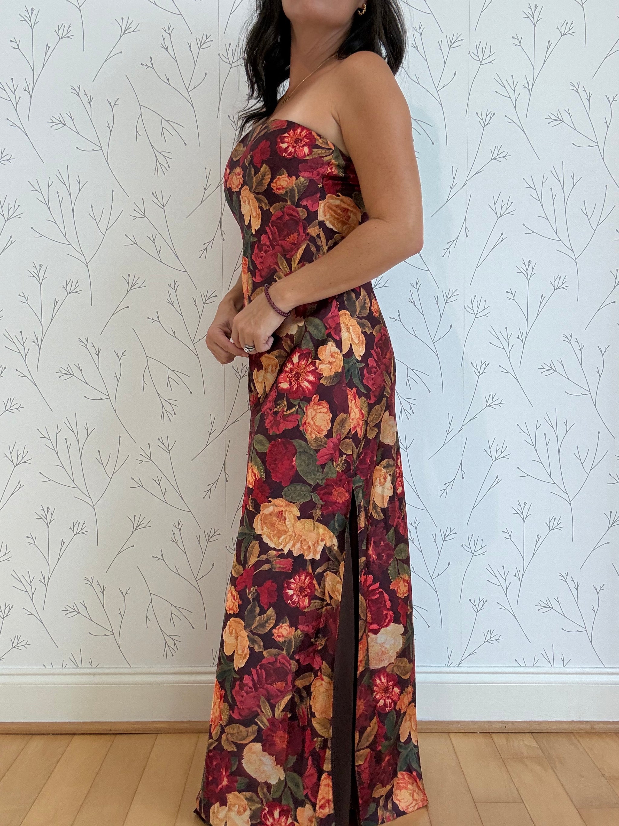 Sangria Bloom Strapless Maxi Dress