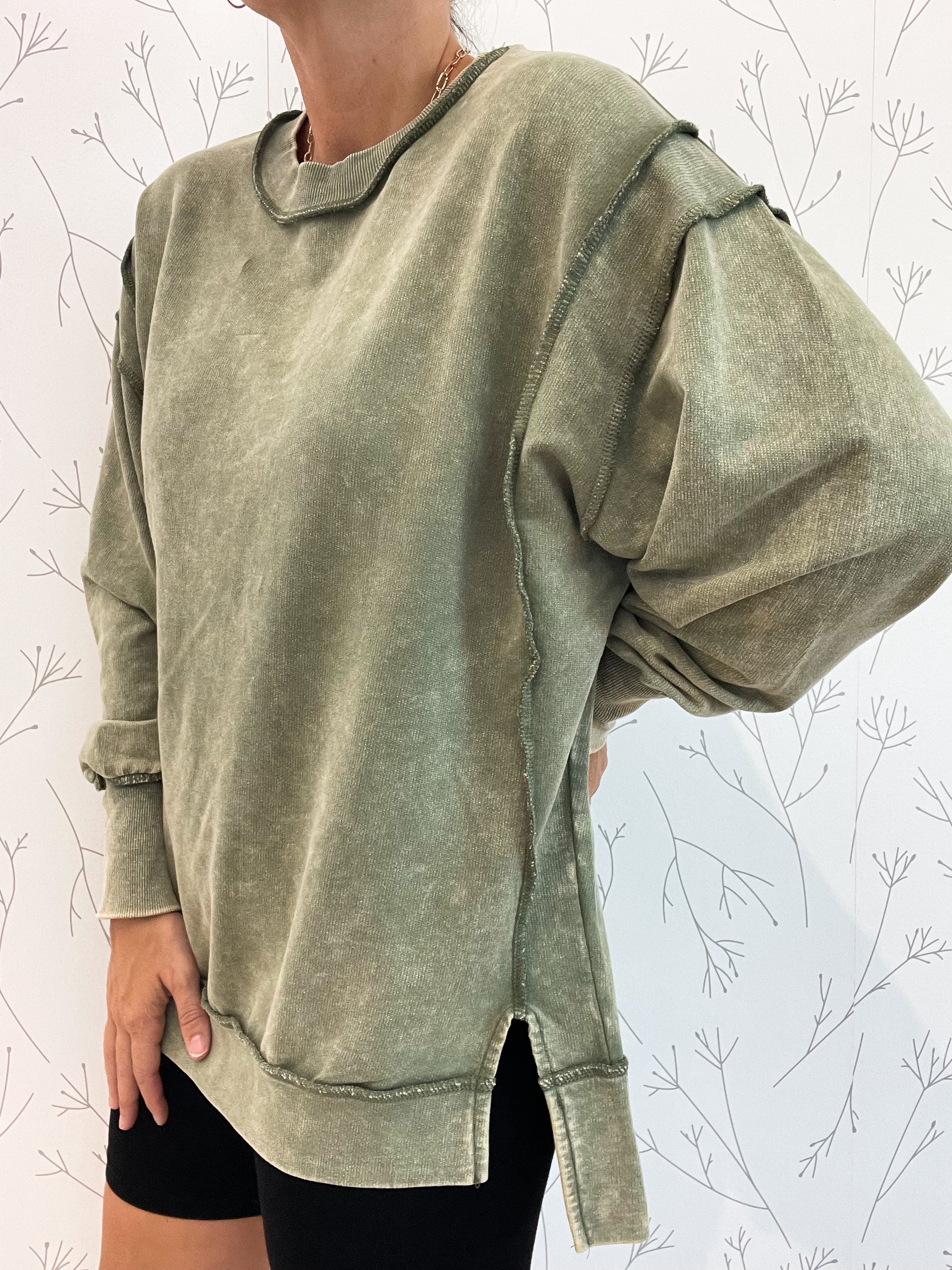 Exposed Seam Oversized  Acid Washed Sweatshirt