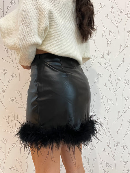 Feather Trimmed Mini Skirt