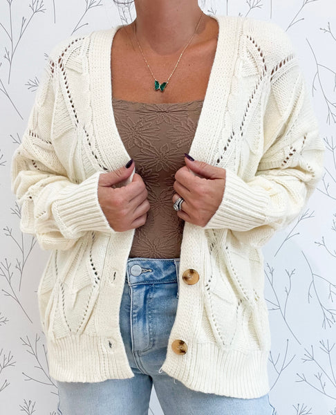 Textured Knit Button Front Sweater Cardigan