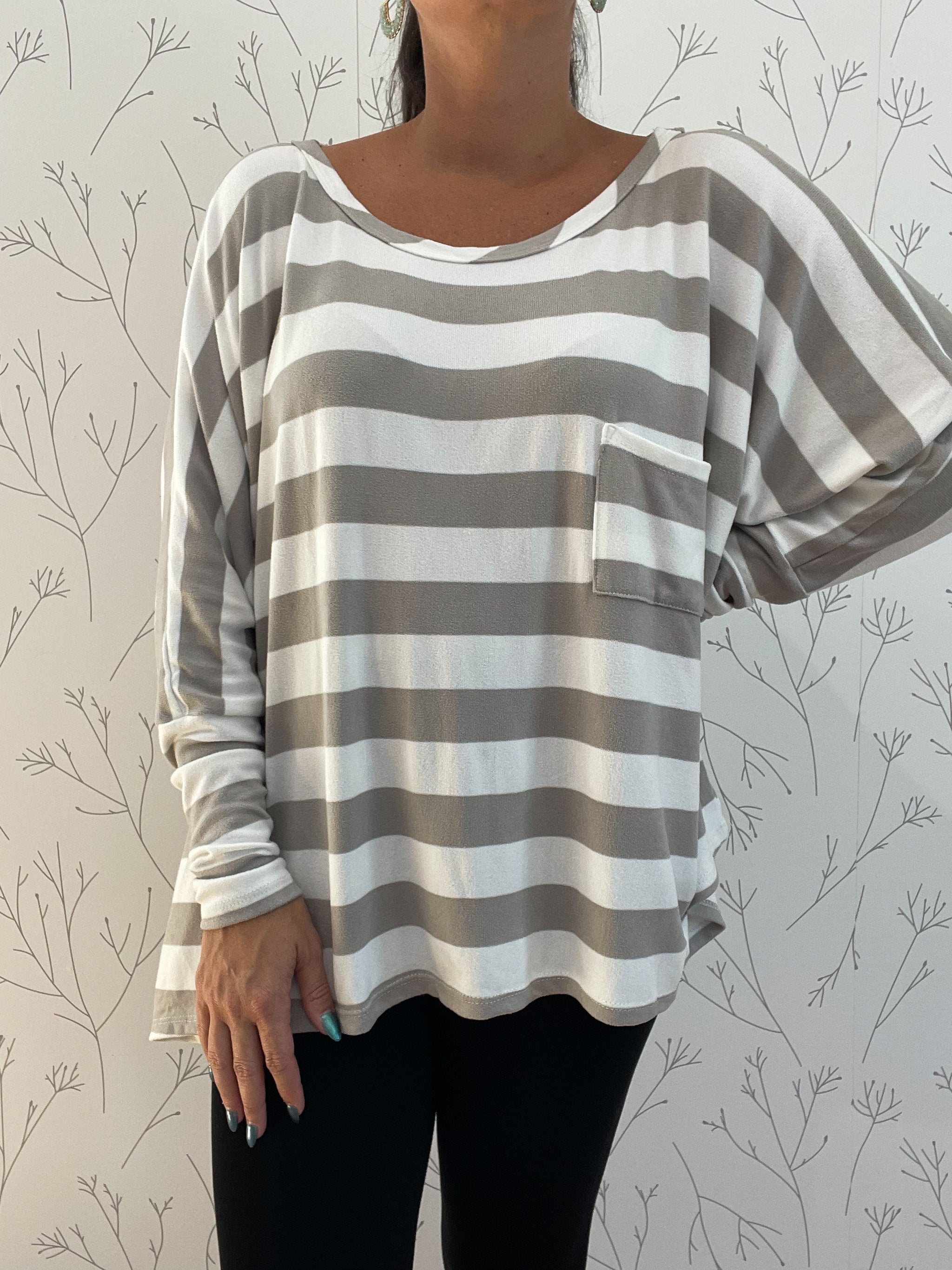 Wide Stripe Round Neck Oversized Knit Top