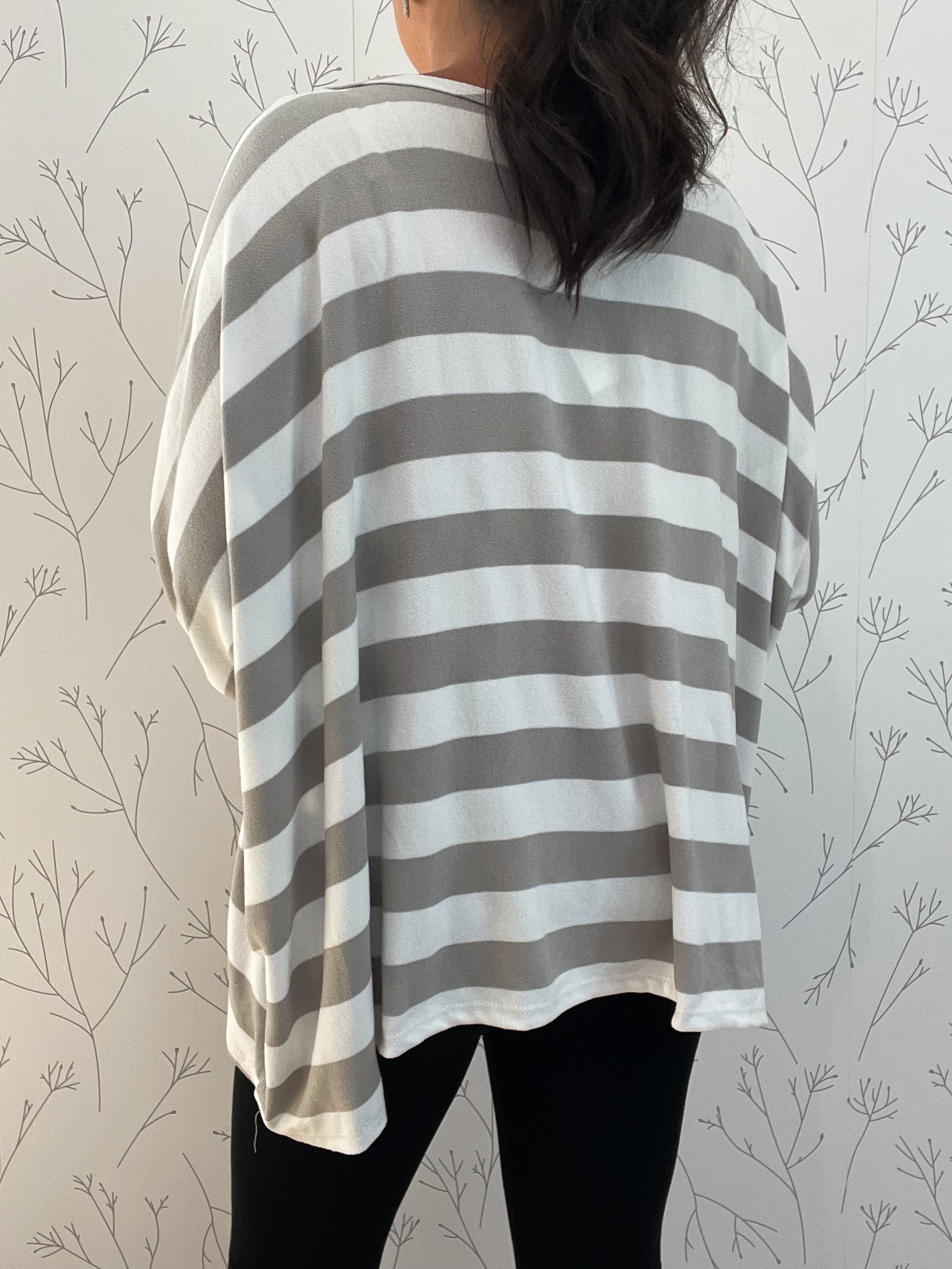 Wide Stripe Round Neck Oversized Knit Top