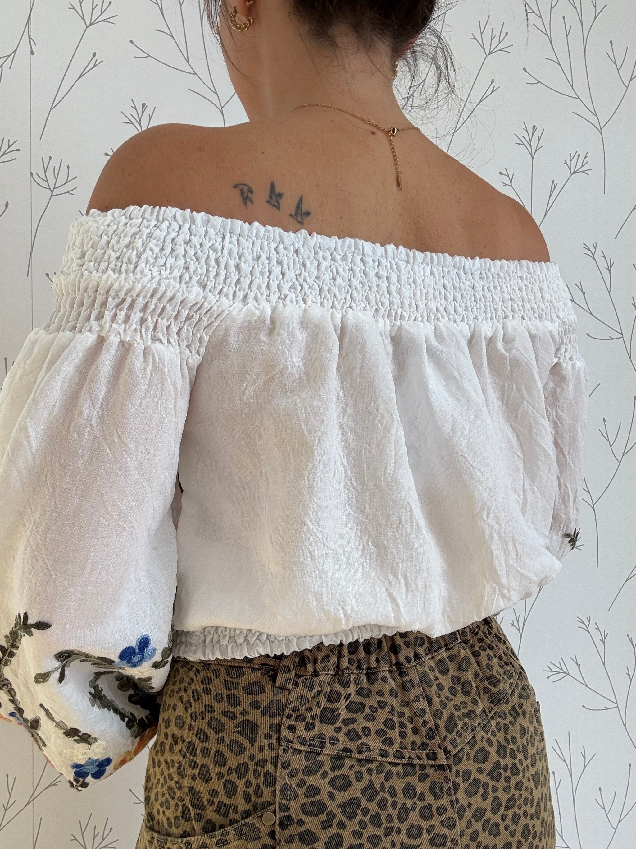 Floral Embroidered Off Shoulder Top