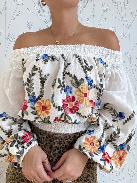 Floral Embroidered Off Shoulder Top