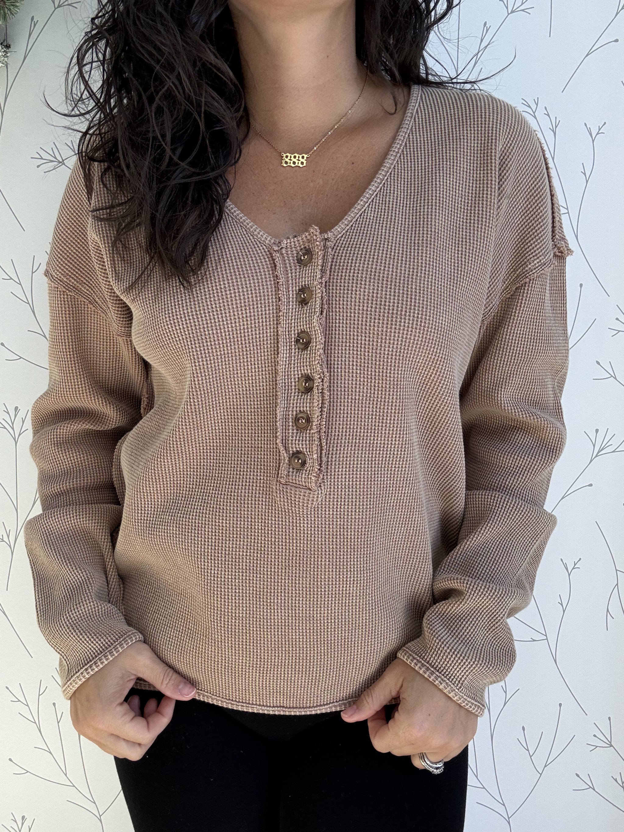 U Neck Waffle Knit Top