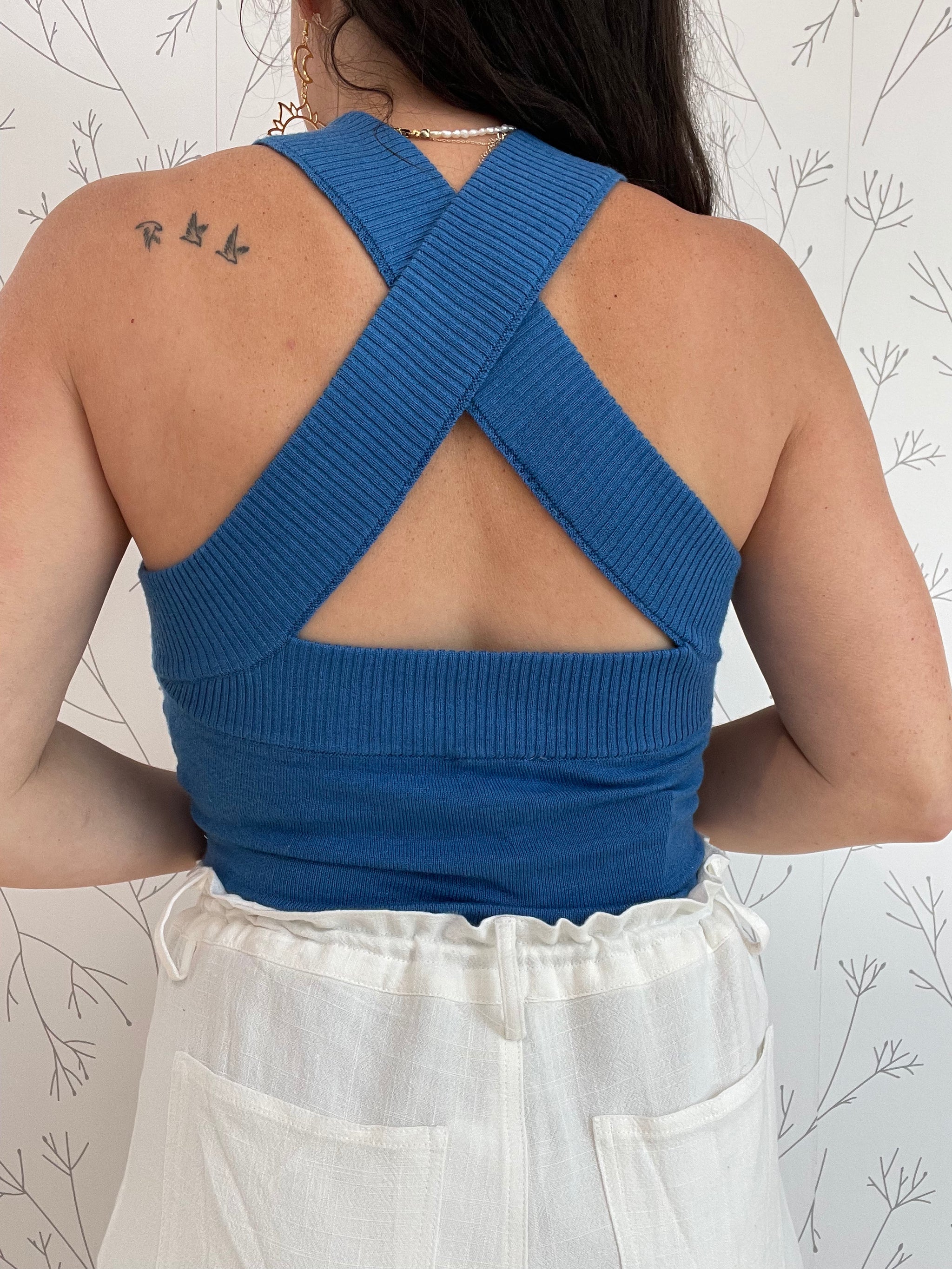 Criss Cross Halter Neck Sweater Bodysuit