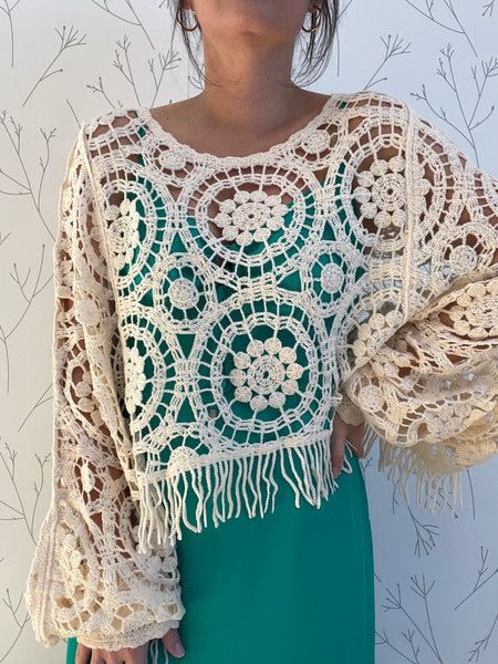 Fringed Crochet Lace Top