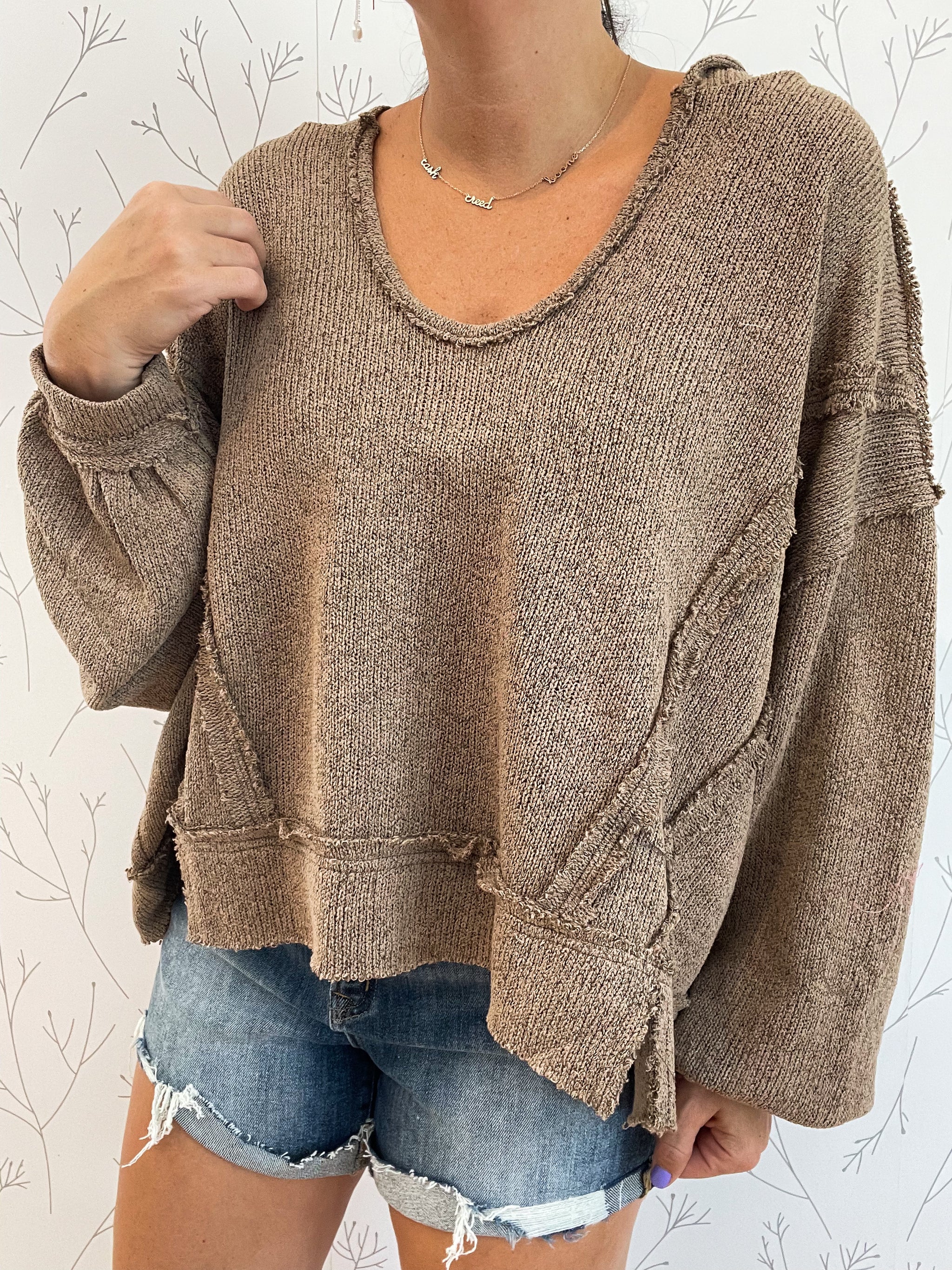 Round Neck Hooded Knit Top