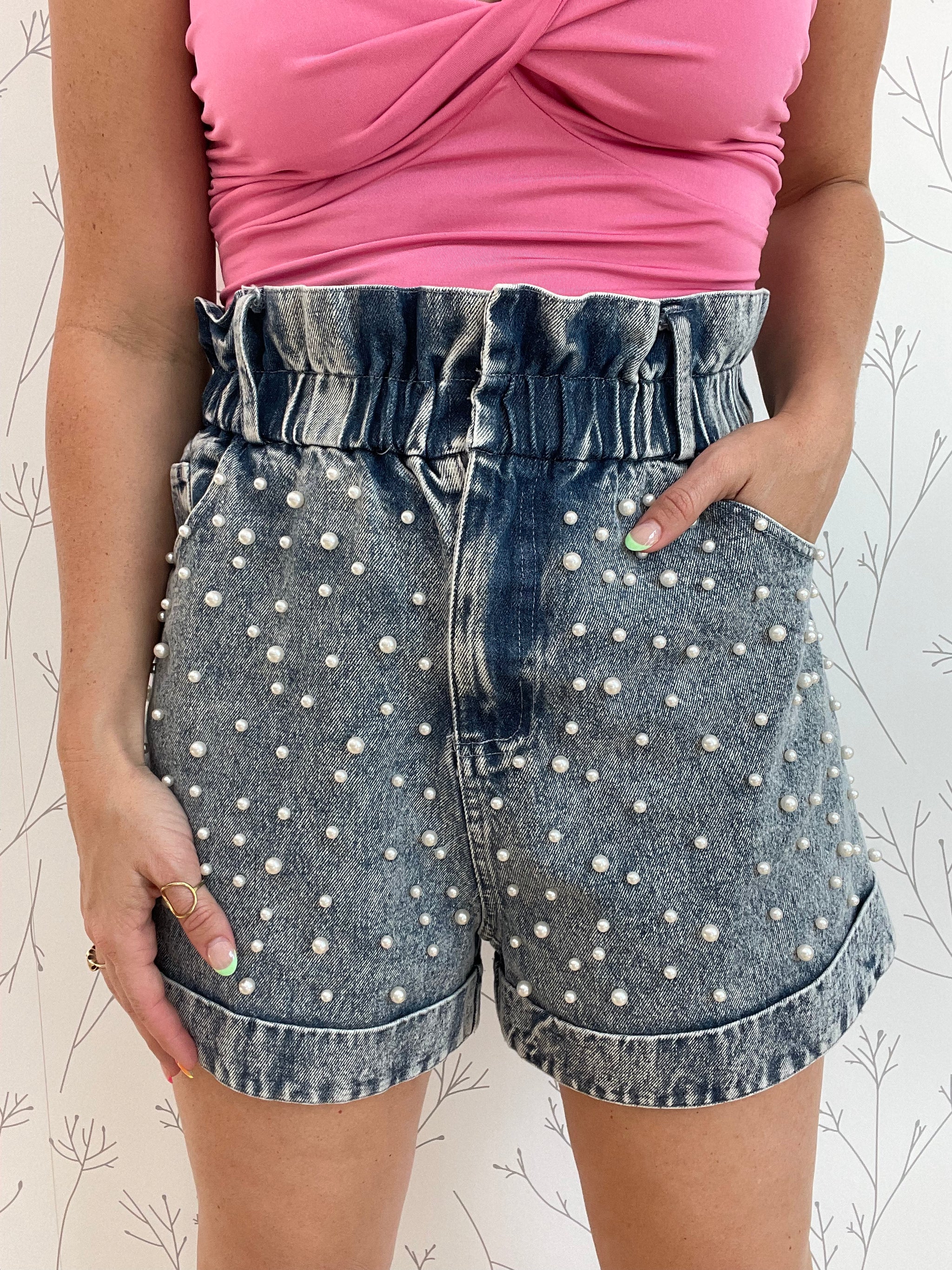Paper Bag Shorts w/ Pearl Details
