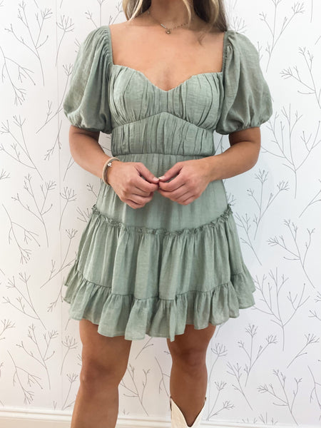 Puff Sleeve Sweetheart Neckline Dress