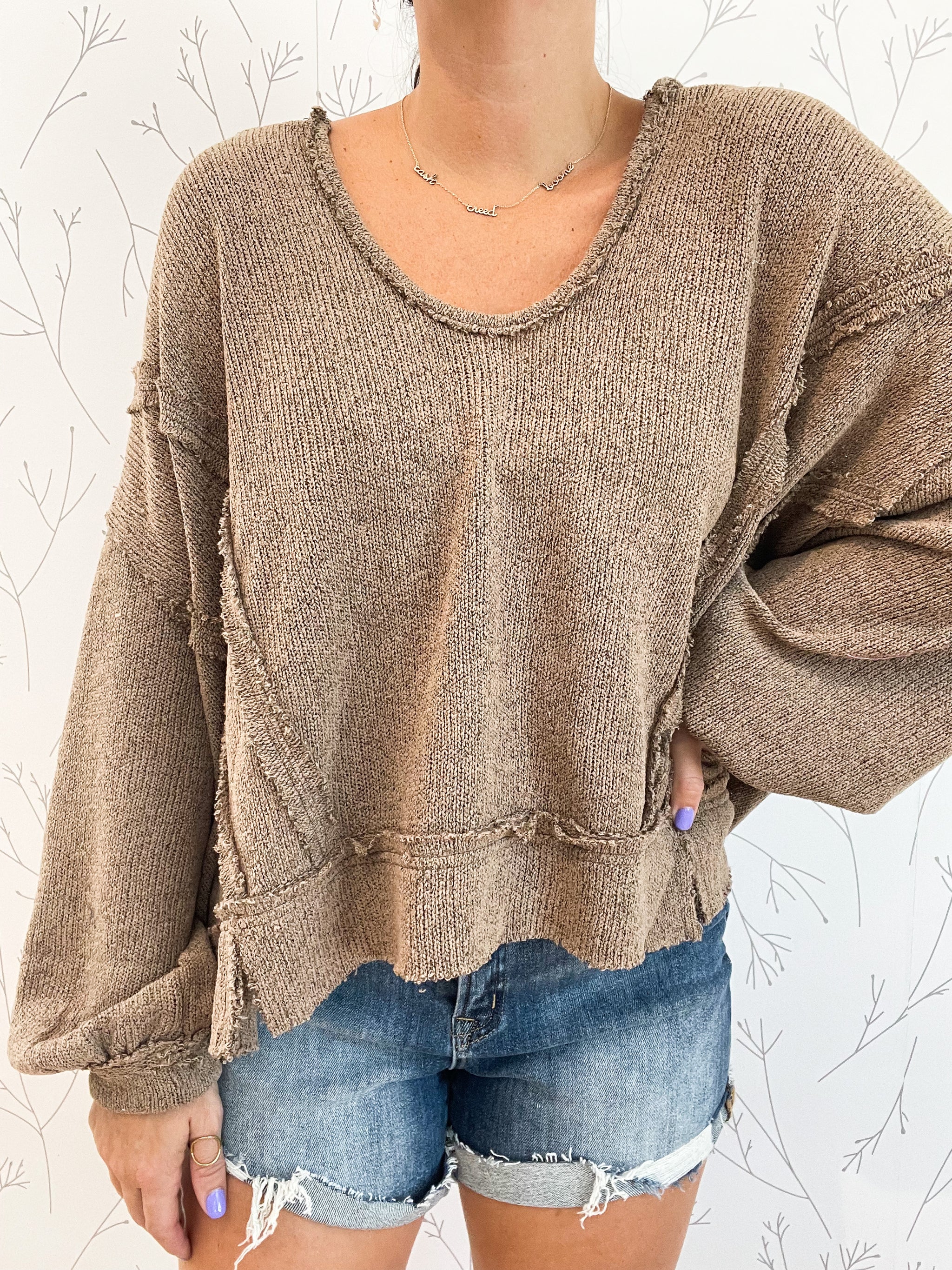 Round Neck Hooded Knit Top