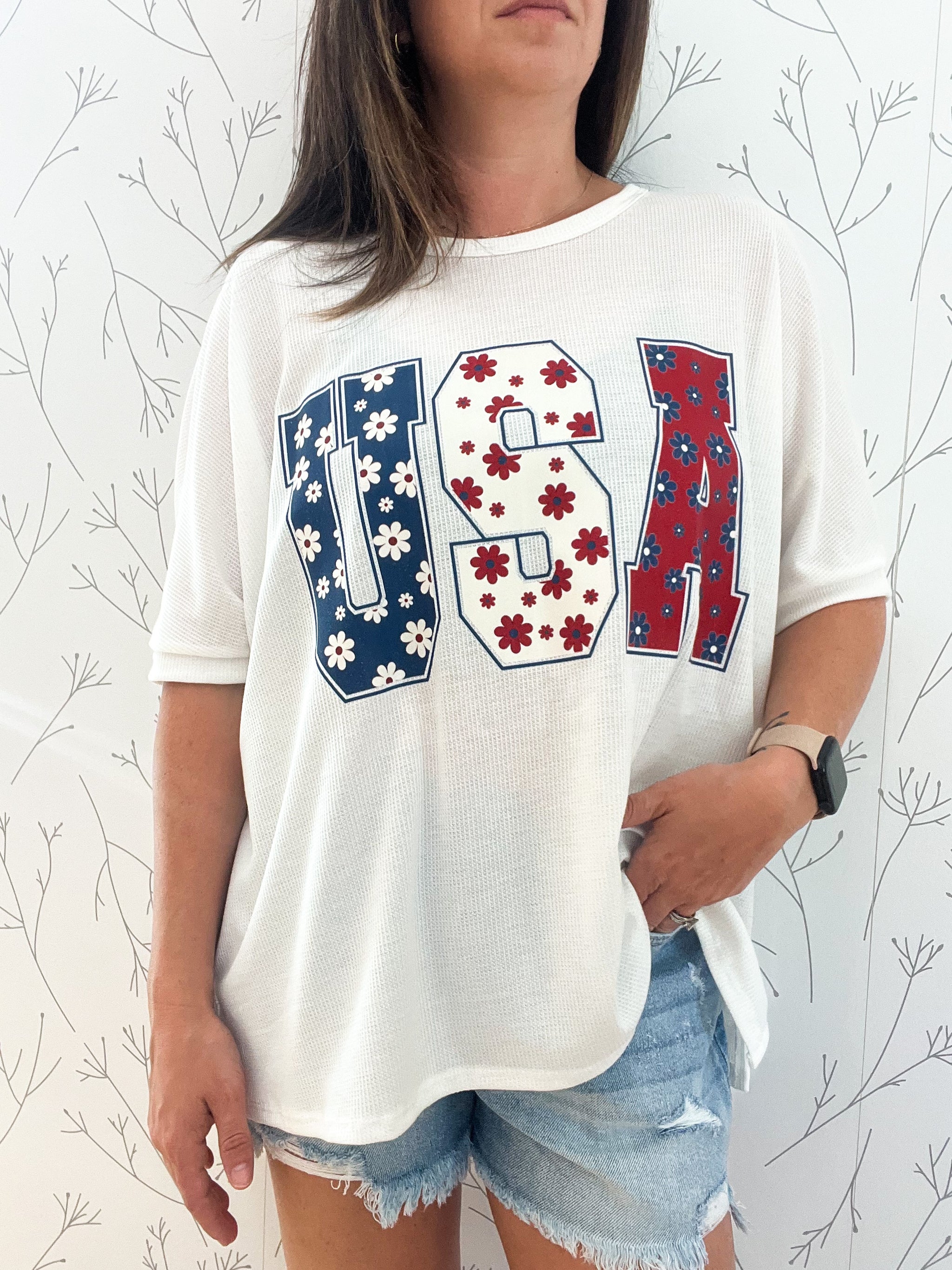 USA Floral Oversized Tee
