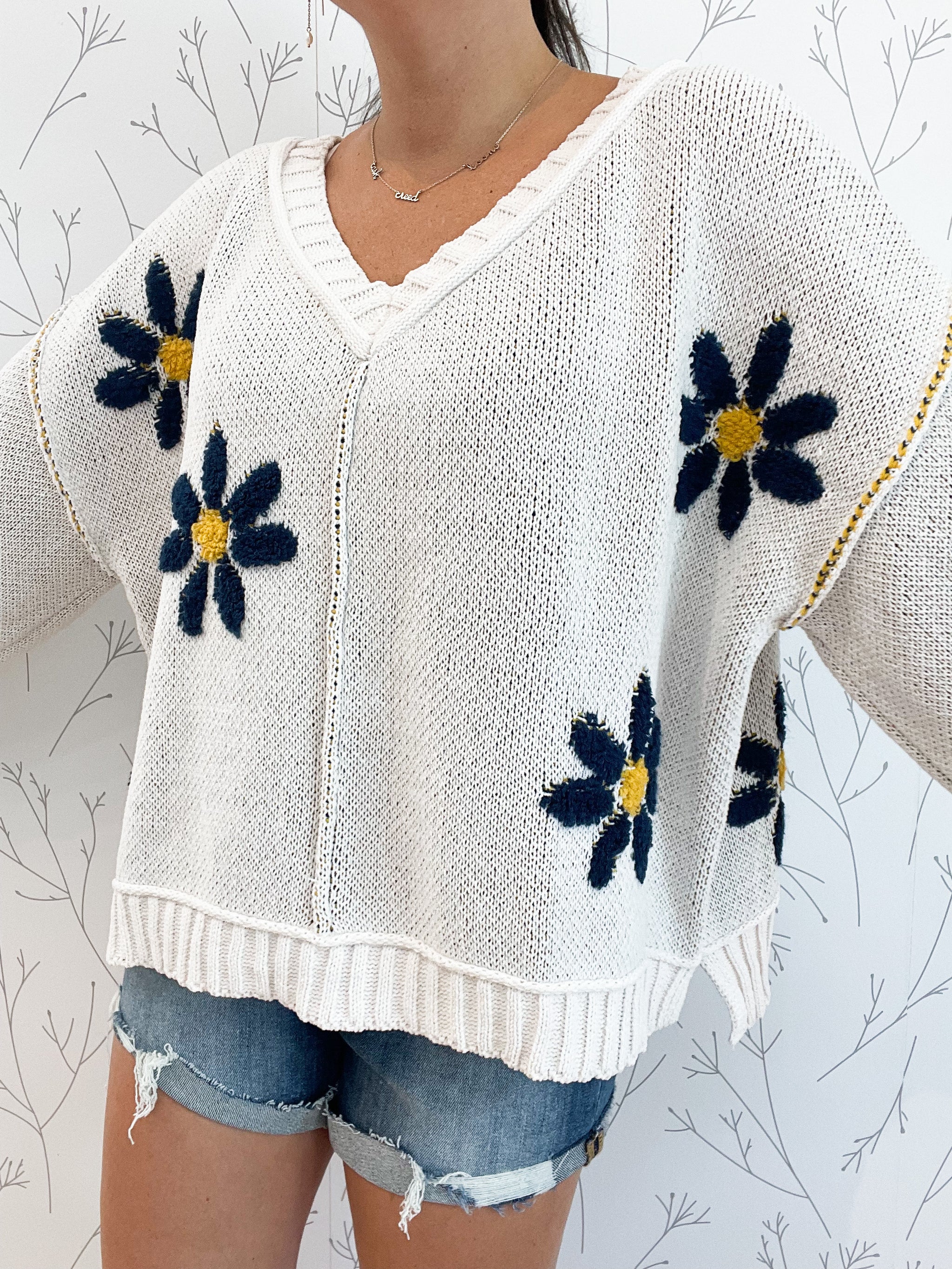 Floral Pattern Chenille Sweater