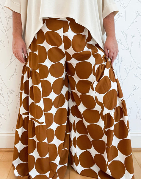 Dot Pattern Waist Tie Palazzo Pant - Plus