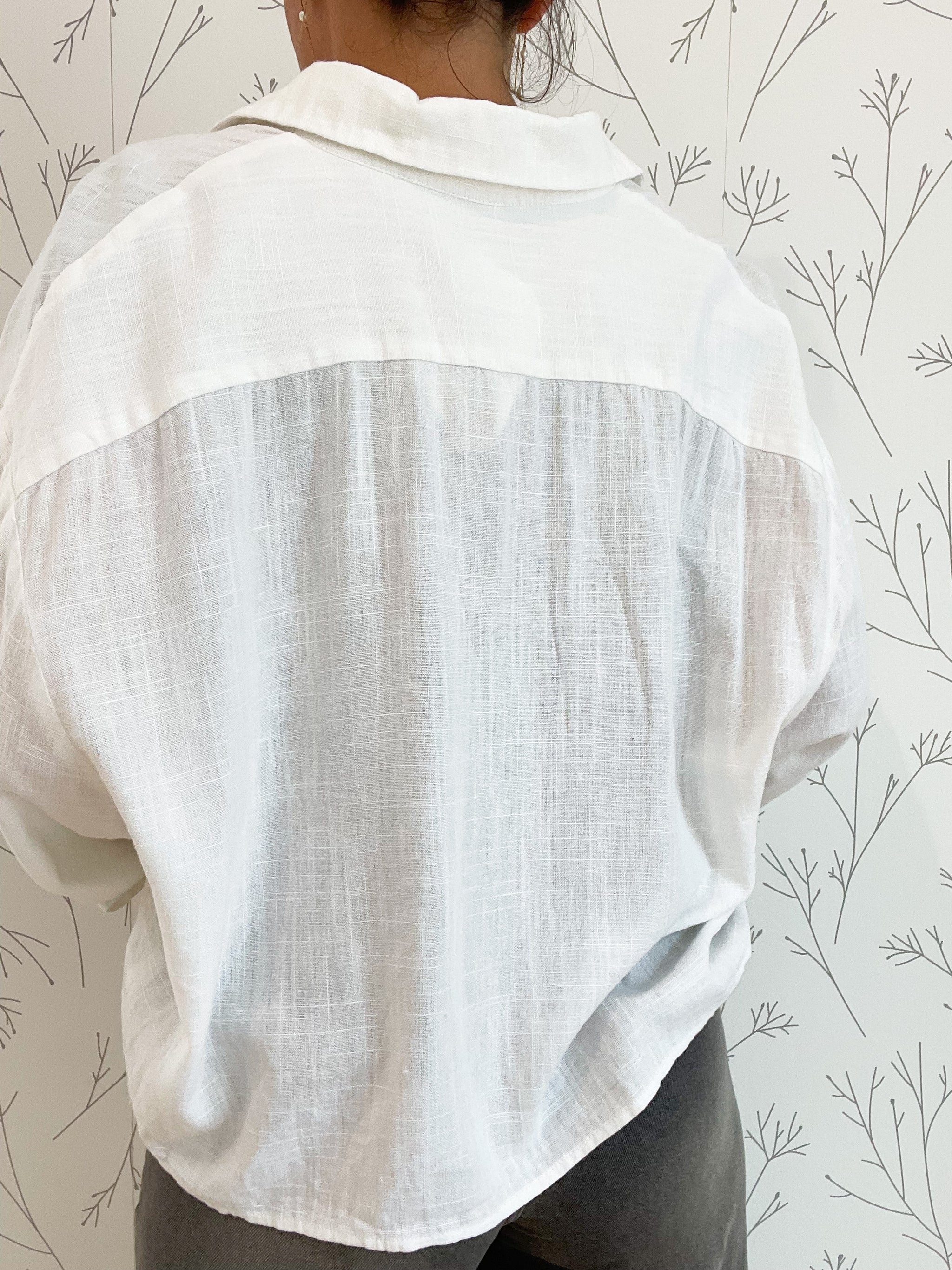 Washed Linen Cropped Button Down Top