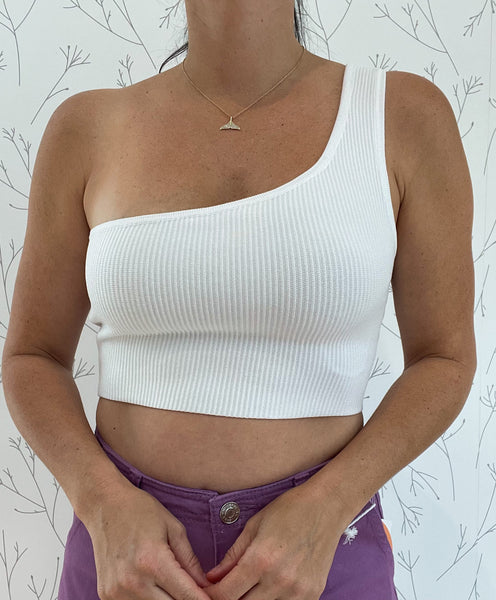 One Shoulder Ribbed Crop Top