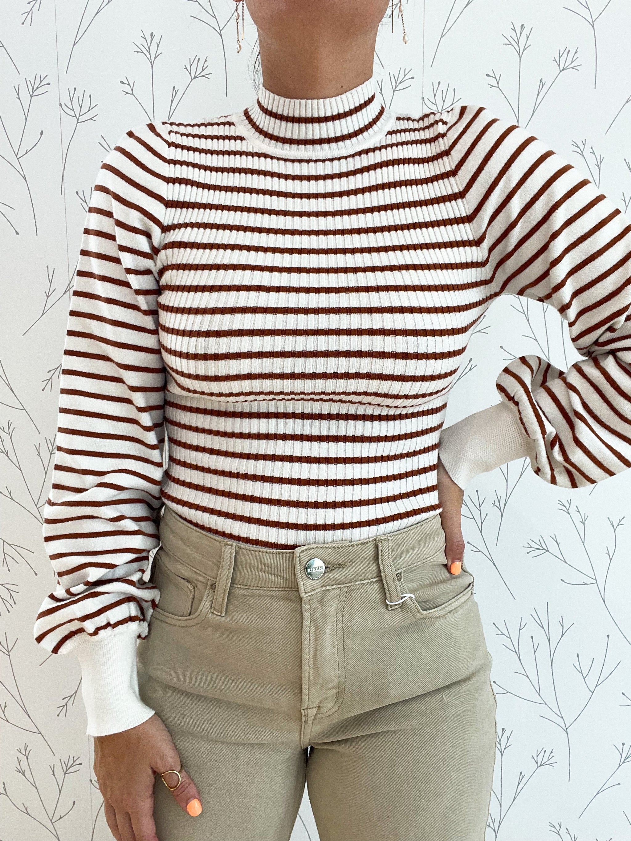 Mock Neck Stripe Sweater Bodysuit – 3 jems boutique