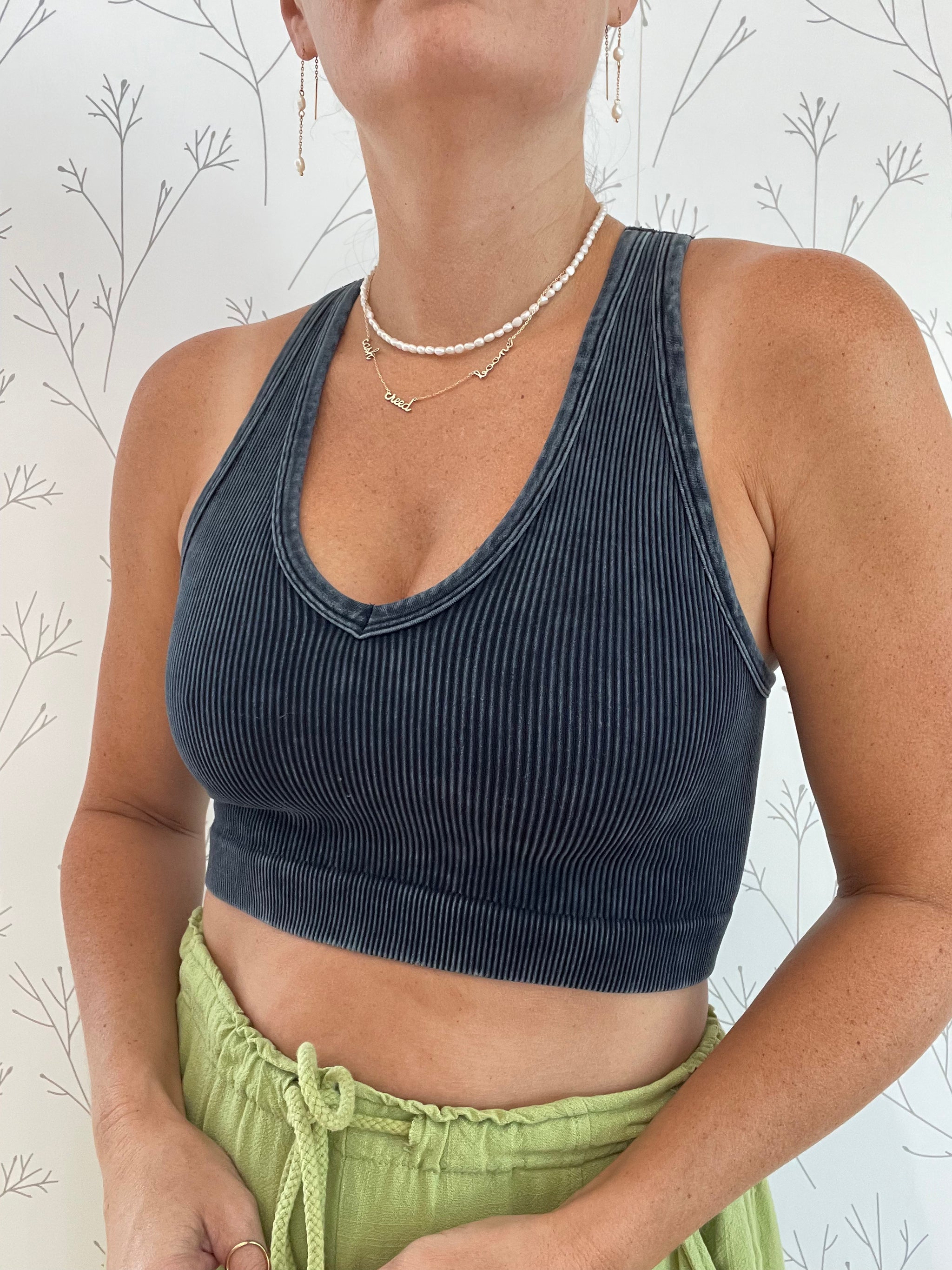 Washed Ribbed Cropped Racerback Tank Top (Including Plus)