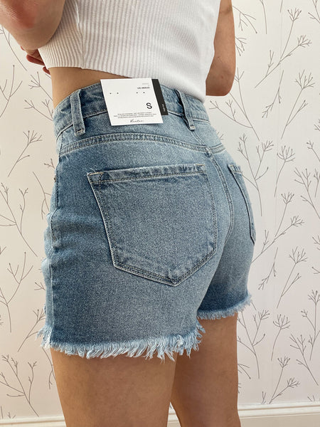 Distressed Denim High Rise Shorts