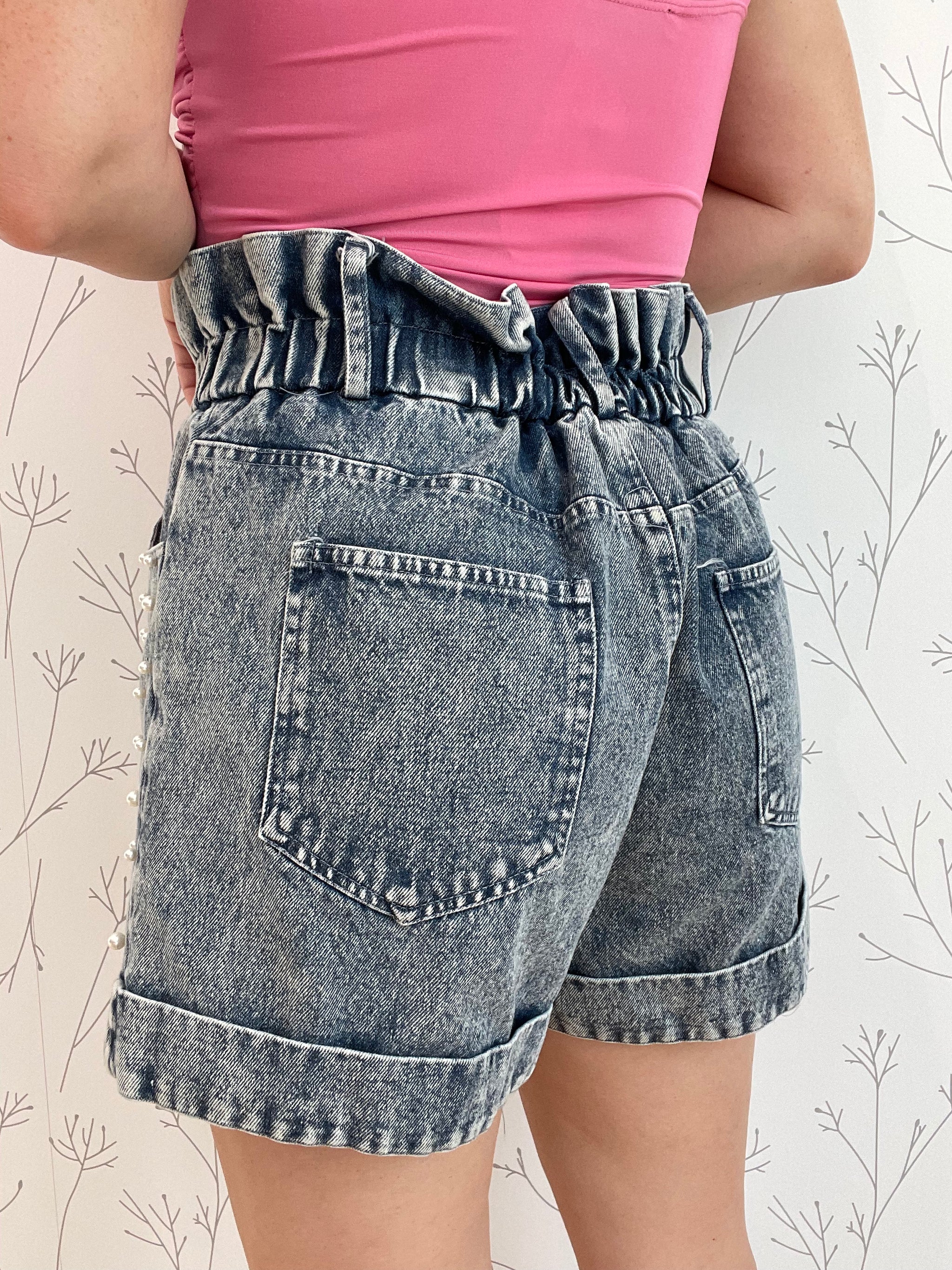 Paper Bag Shorts w/ Pearl Details