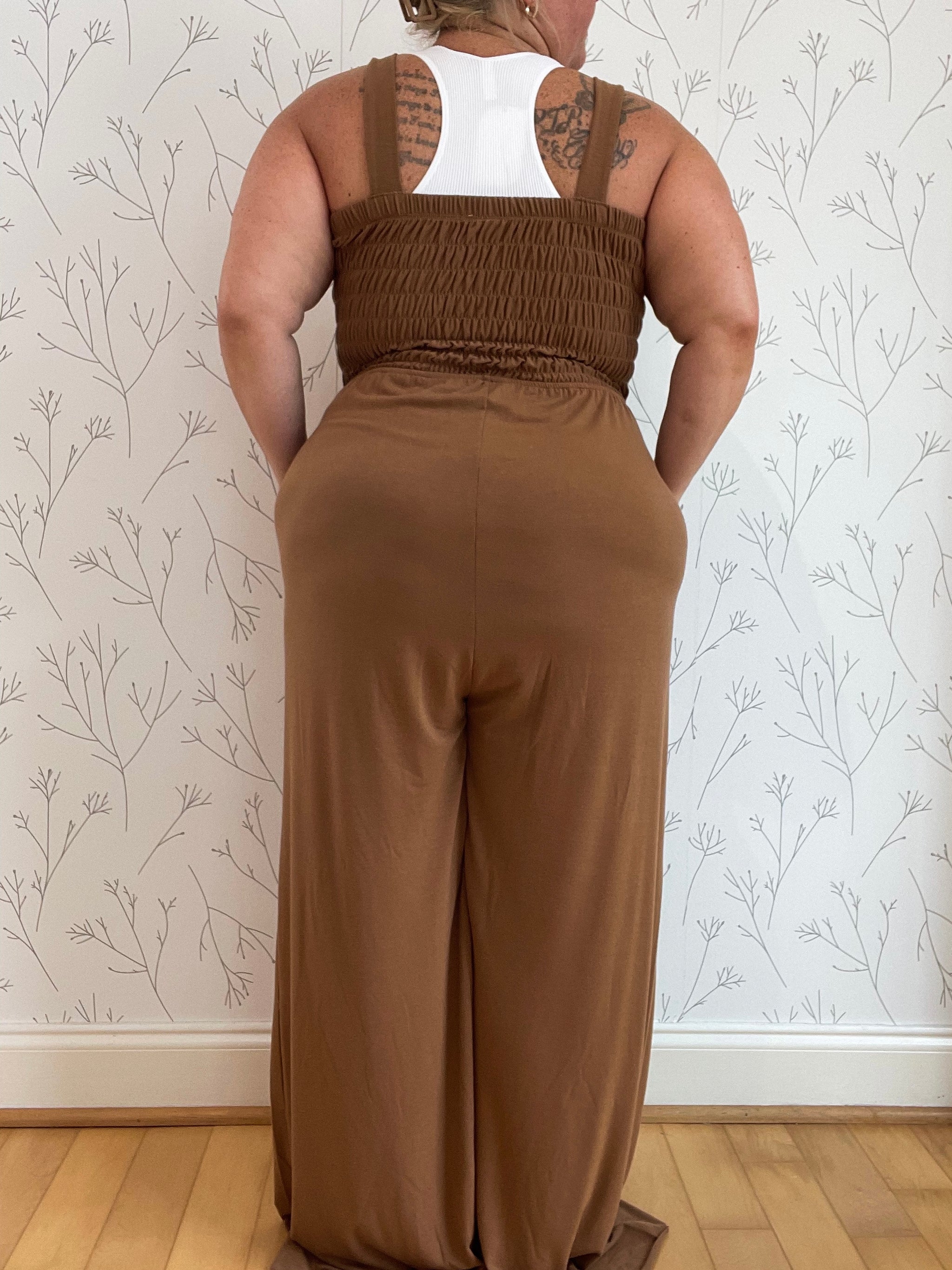 Smocked Top Jumpsuit W/Pockets Plus