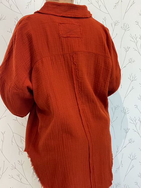 Double Gauze Oversized Raw Edge Top - Including Plus