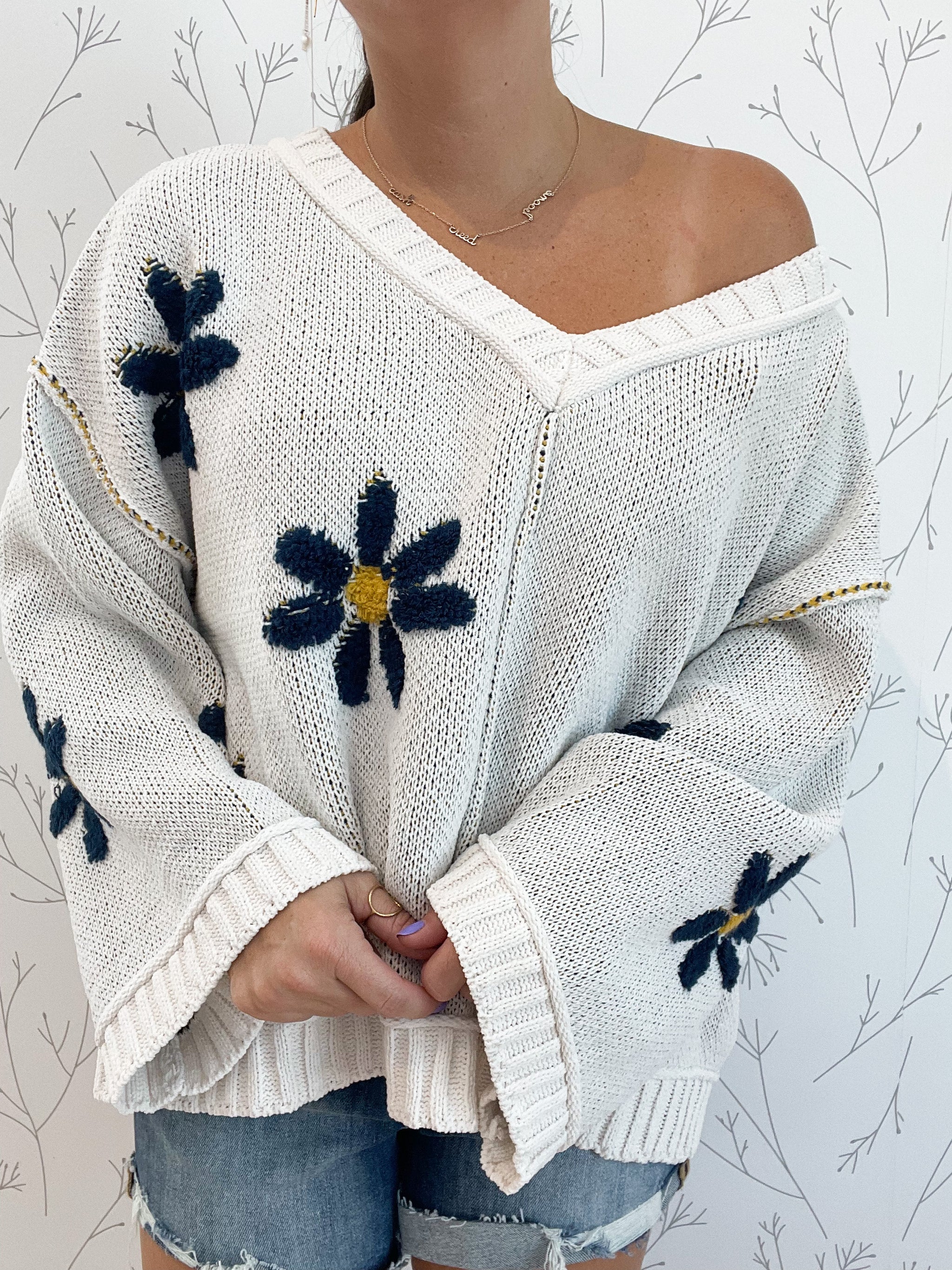 Floral Pattern Chenille Sweater
