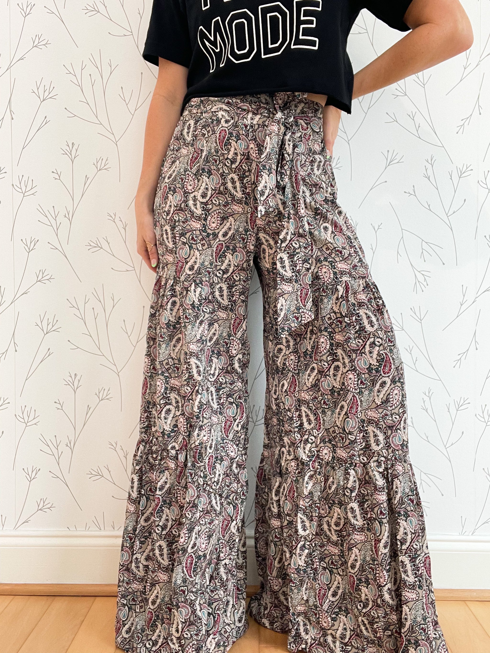 Wide Leg Border Print Pants — Vivian Rose Boutique