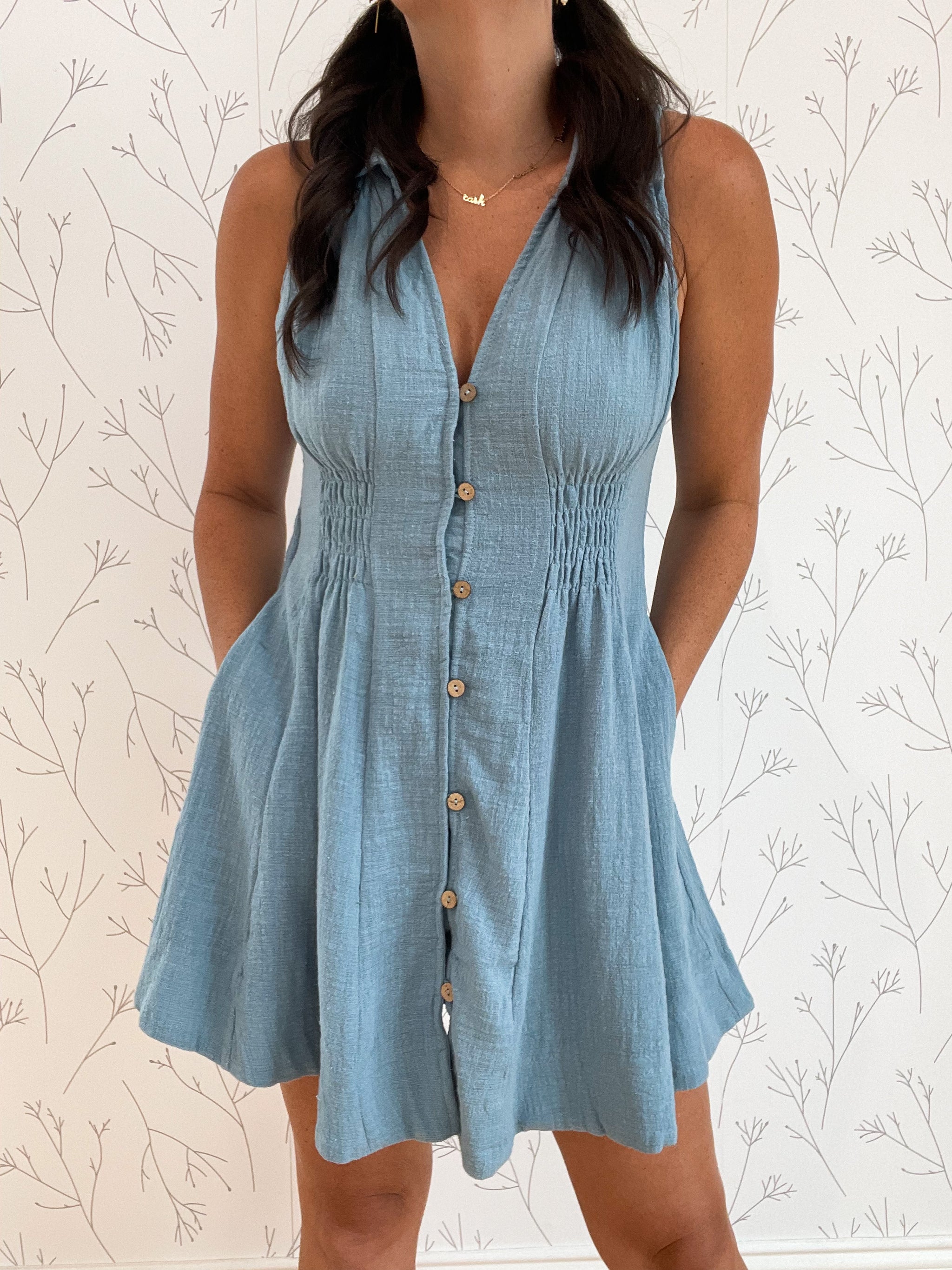 Collared V-Neck Button Down Dress