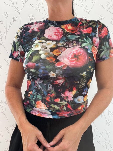 Garden Floral Mesh Fitted Top