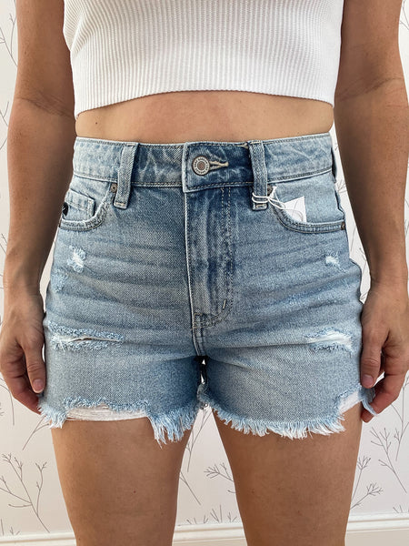 Distressed Denim High Rise Shorts