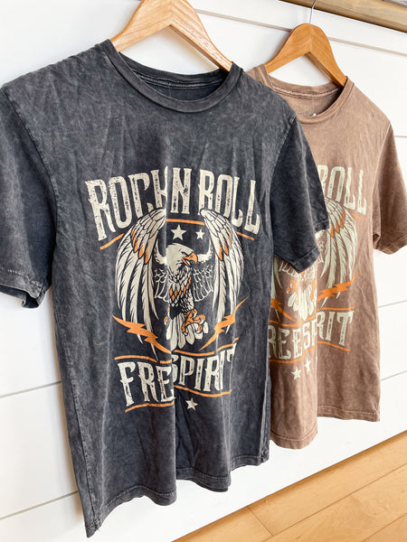 "Rock n' Roll" Mineral Washed Boyfriend Graphic Tee